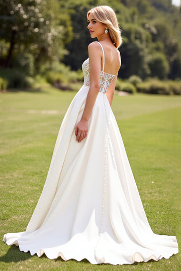 Lace Ivory A Line Spaghetti Straps Wedding Dress
